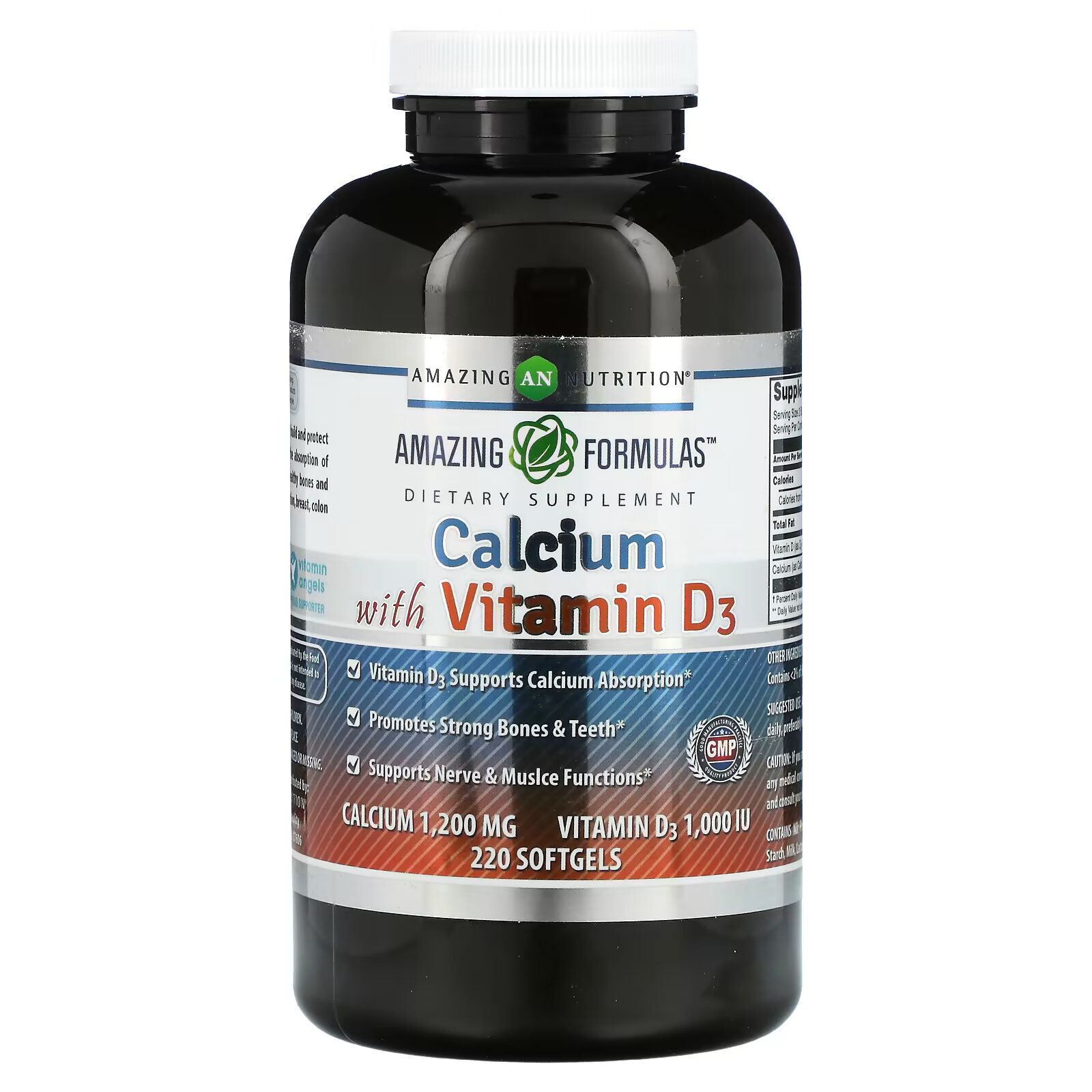 Amazing Nutrition, Кальций с витамином D3, 220 капсул кальций с витамином d3 500 мг 90 капсул