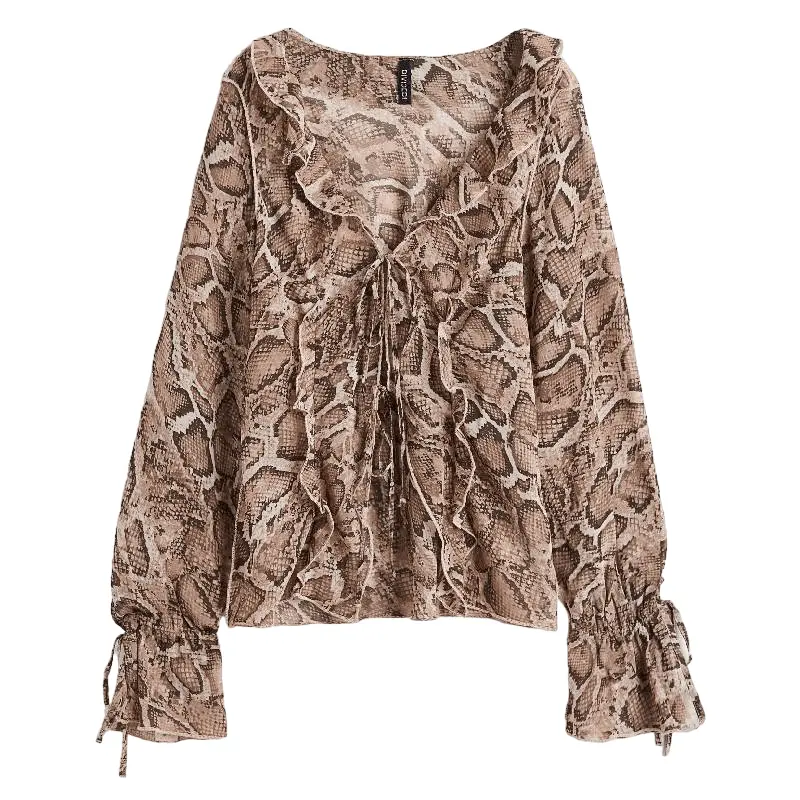 

Блузка H&M Chiffon with flounces, бежевый с змеиным узором