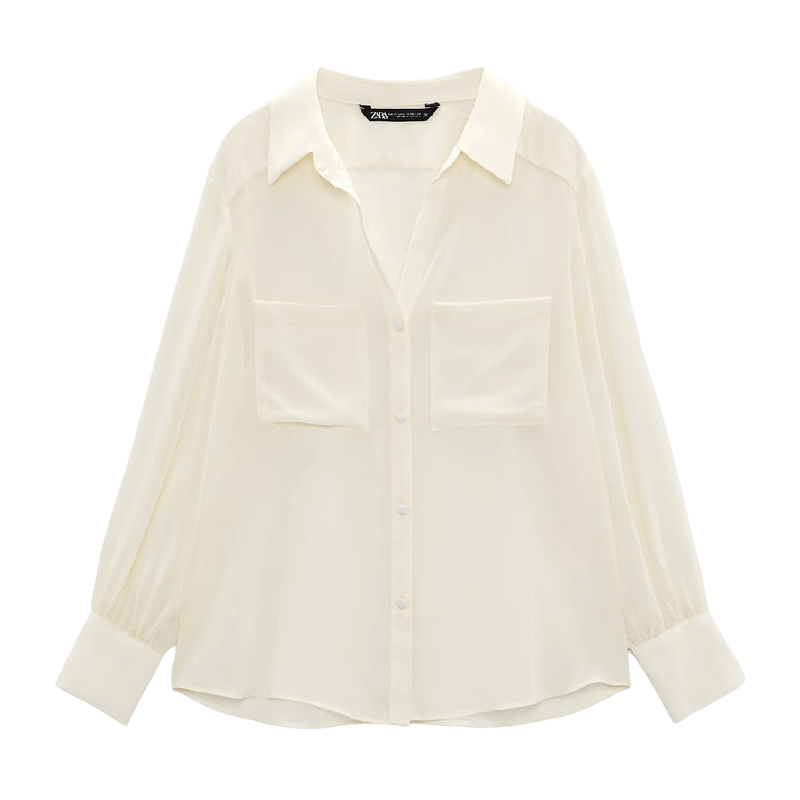 

Рубашка Zara Semi Sheer With Patch Pockets, светло-бежевый