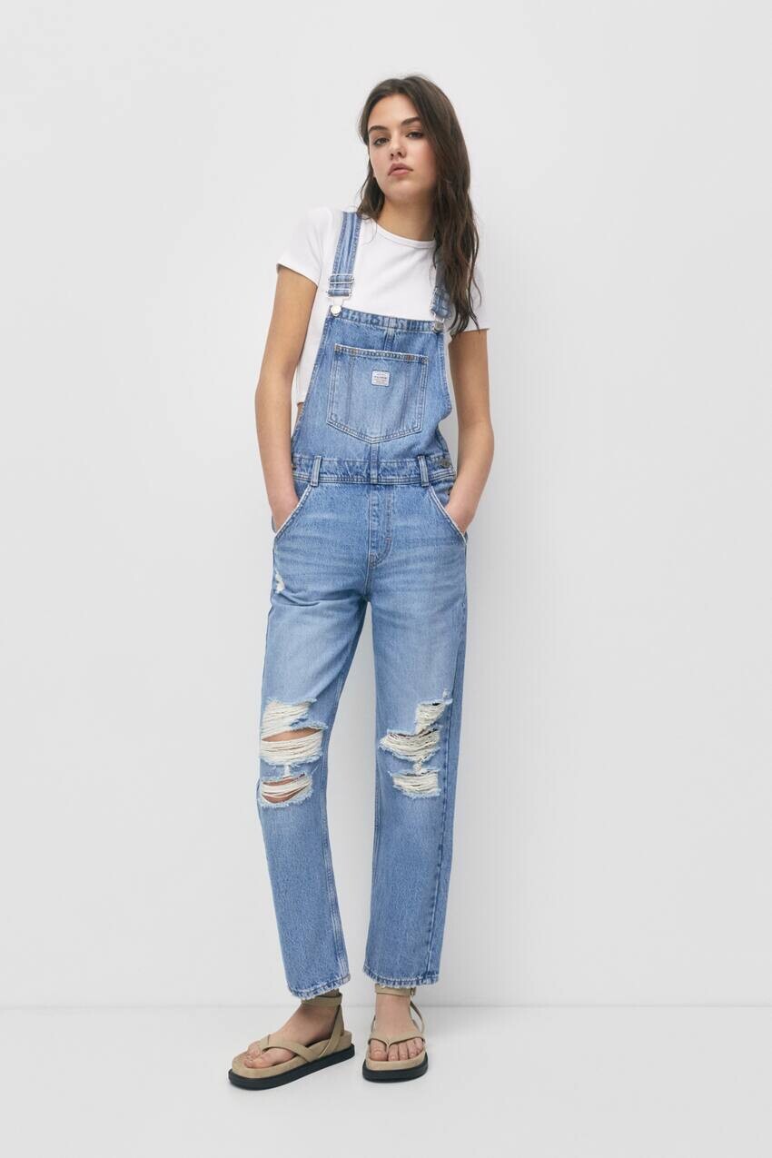 

Джинсовые комбинезоны прямого кроя Pull&Bear, синий