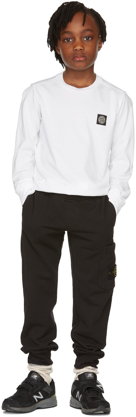 

Детская белая футболка с длинным рукавом с логотипом Stone Island Junior