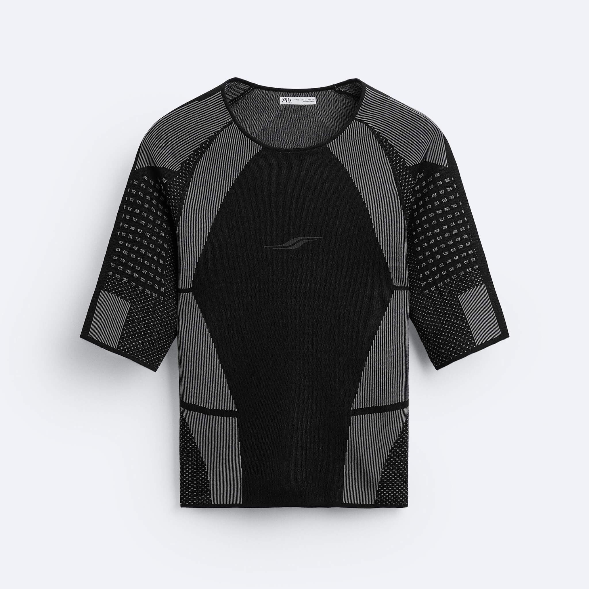 Футболка Zara Contrast Textured Knit, черный поло zara textured contrast details черный