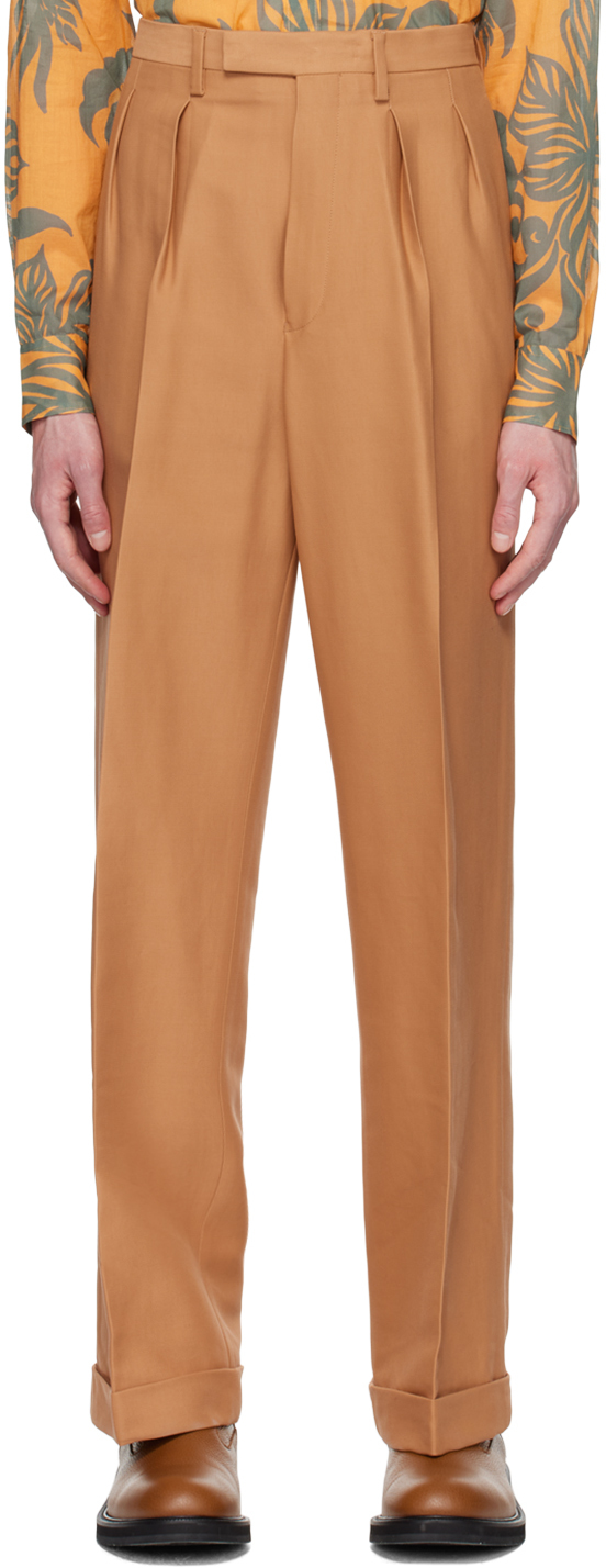 Светло-коричневые брюки со складками Dries Van Noten style morocco