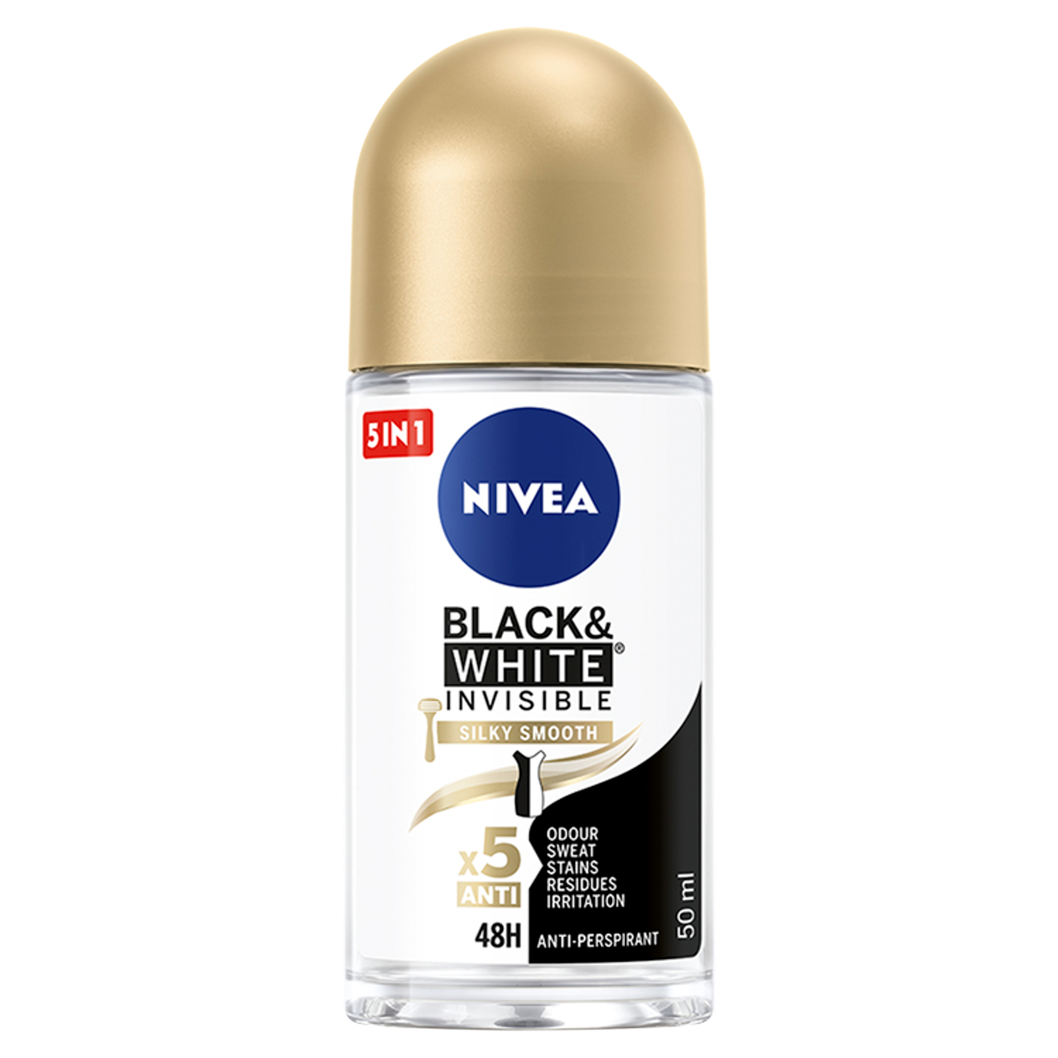 Nivea Black & White Invisible Silky Smooth женский шариковый антиперспирант, 50 мл - фото