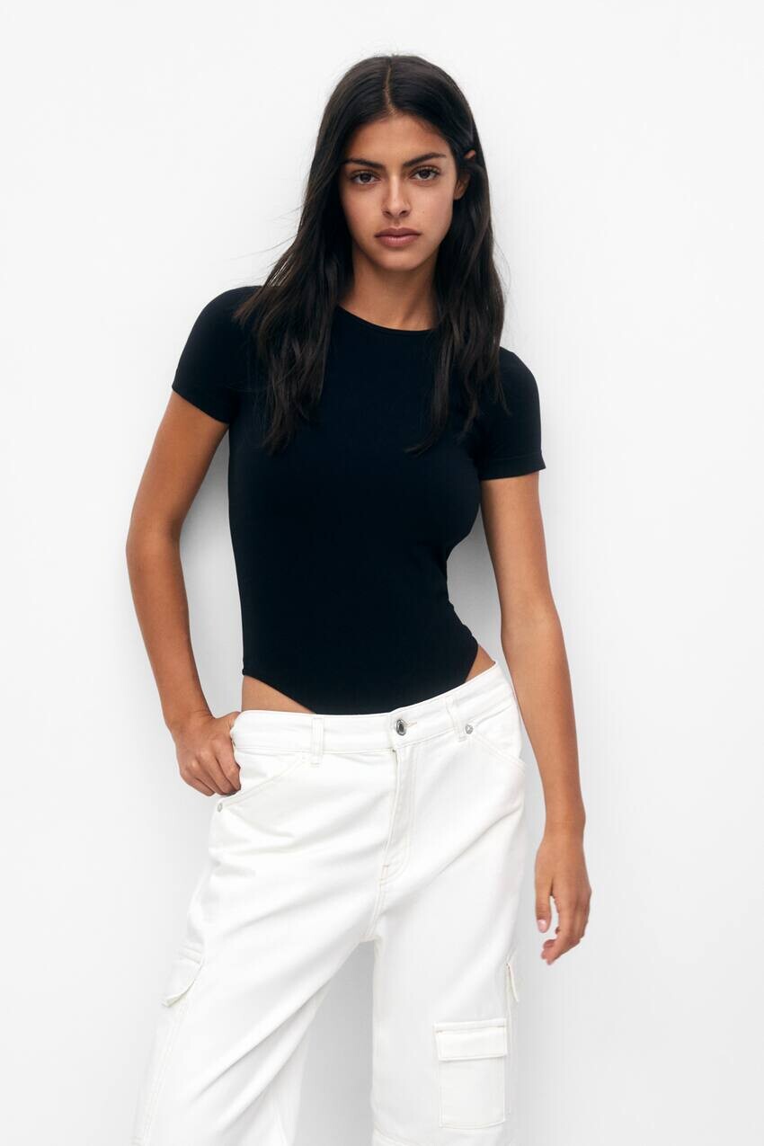 

Бесшовное боди с короткими рукавами Pull&Bear, черный