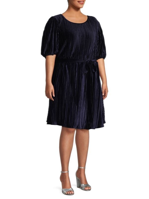 

Платье Dkny плюс плиссированное бархатное с поясом, черный