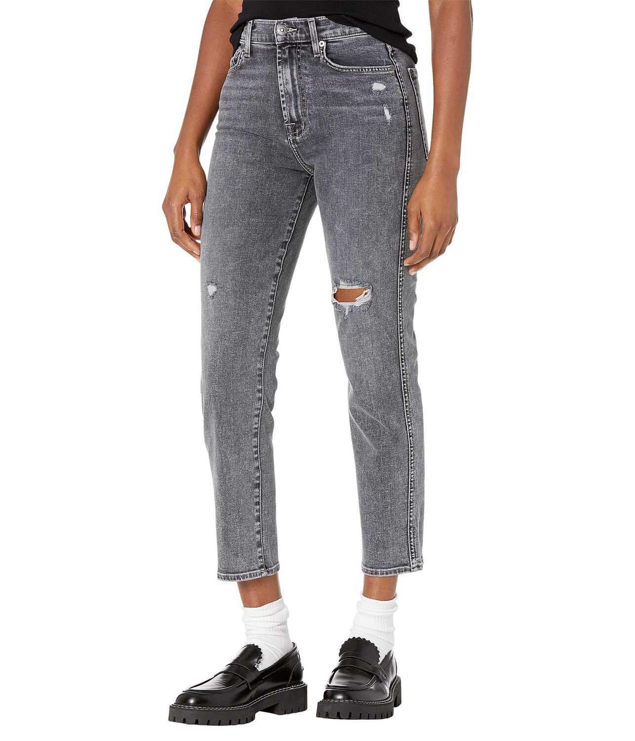 

Джинсы 7 For All Mankind, High-Waist Cropped Straight in Dusk/Destroy
