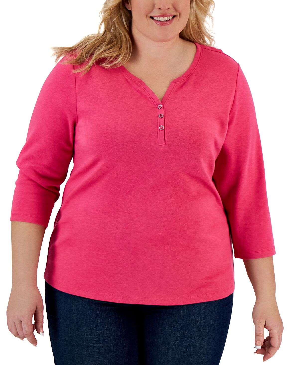 

Топ henley plus size с рукавами 3/4, созданный для macy's Karen Scott, мульти