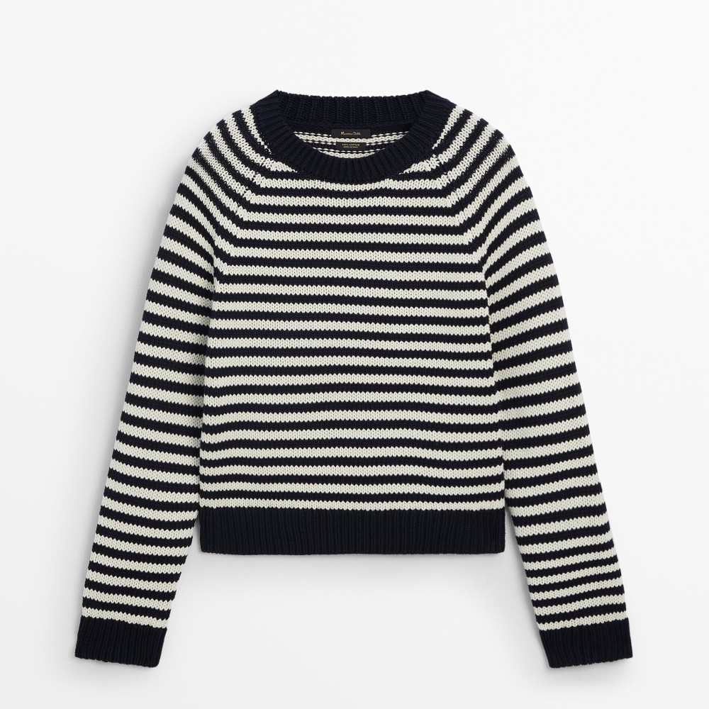 Свитер Massimo Dutti Striped Knit Crew Neck, синий свитер massimo dutti crew neck knit limited edition кремовый
