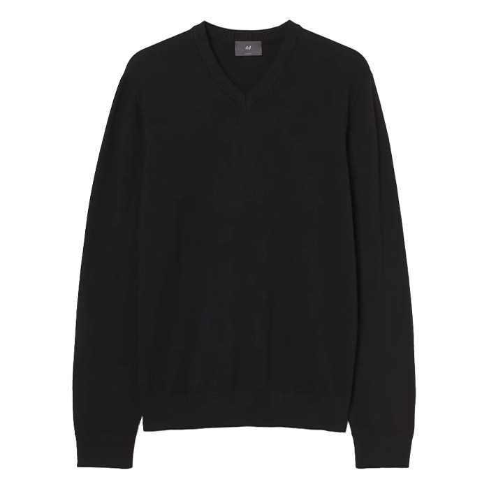 Пуловер H&M V-neck Cotton, черный пуловер с v образным вырезом из льна