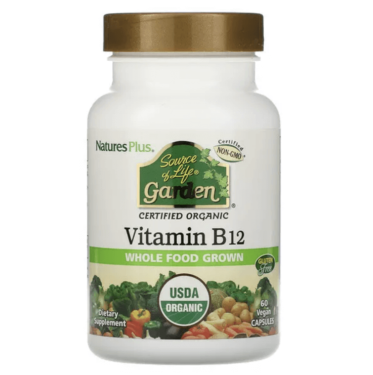 Витамин B12 Certified Organic, Source of Life Garden, 60 веганских капсул, NaturesPlus naturesplus source of life garden органический комплекс b 60 веганских капсул
