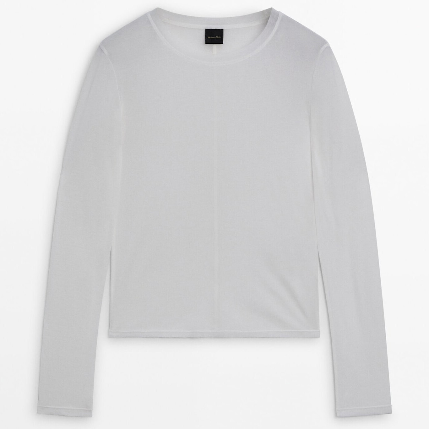 

Лонгслив Massimo Dutti Fitted Cotton, серо-кремовый, Бежевый