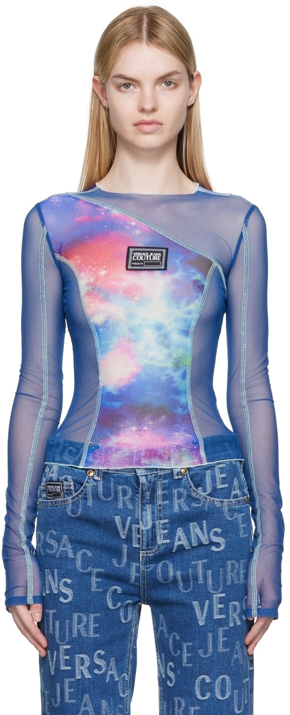 

Синяя футболка с длинным рукавом Space Couture Versace Jeans Couture