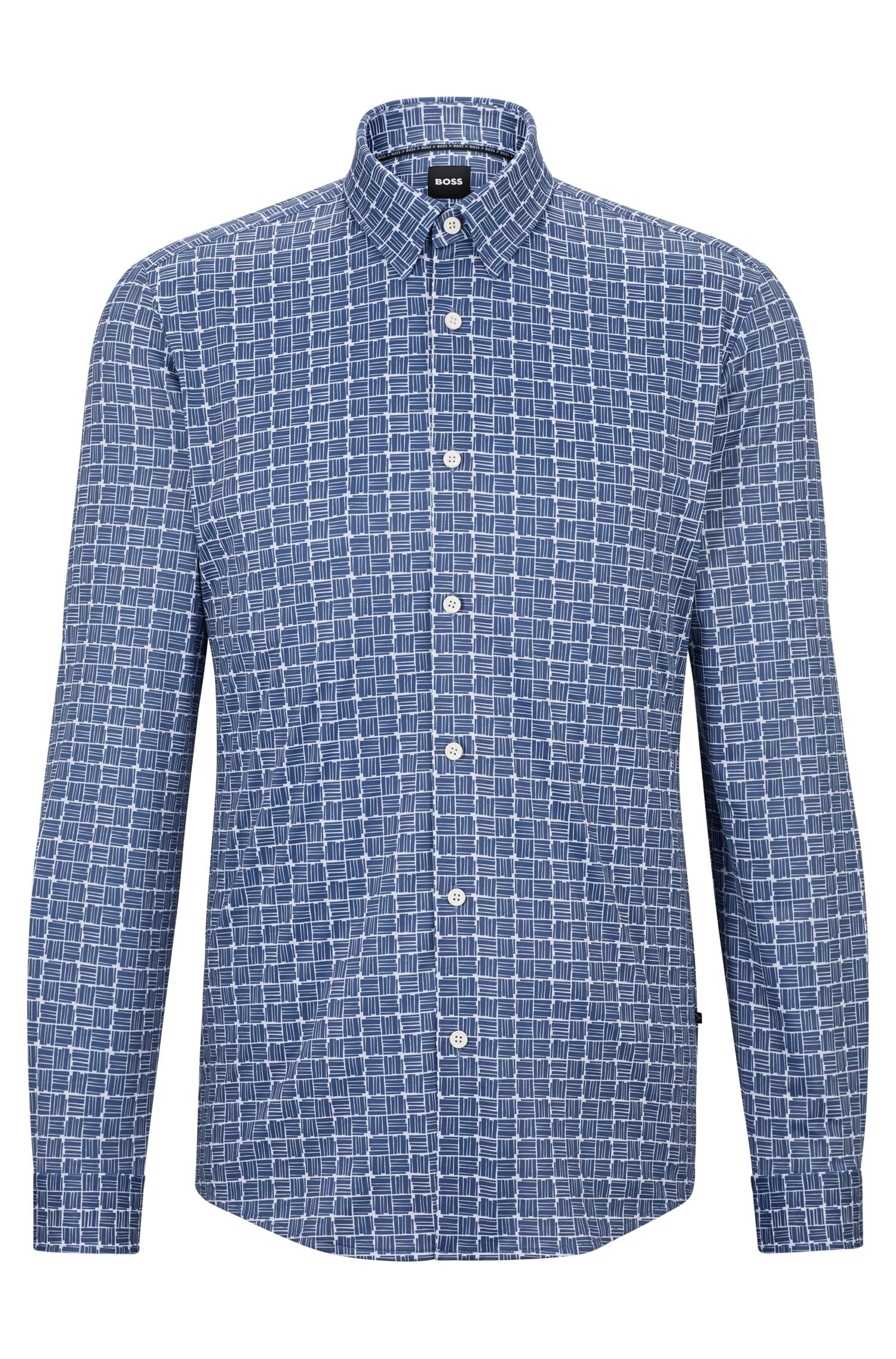 цена Рубашка Hugo Boss приталенного кроя из эластичной ткани с принтом, синий