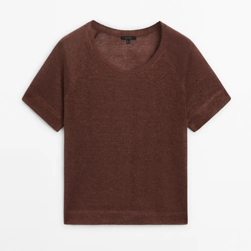 Футболка Massimo Dutti Linen With Short Raglan Sleeves, оранжевый