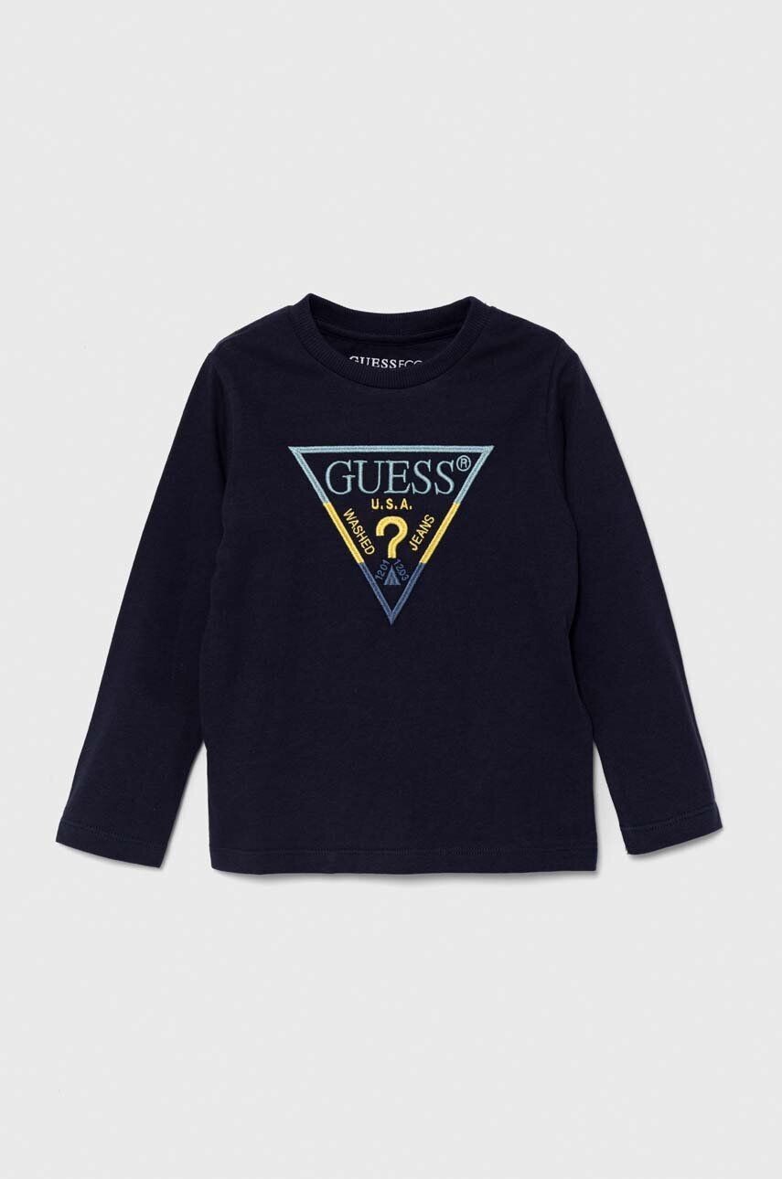 

Хлопковая рубашка Guess с длинными рукавами для мальчиков и девочек, темно-синий