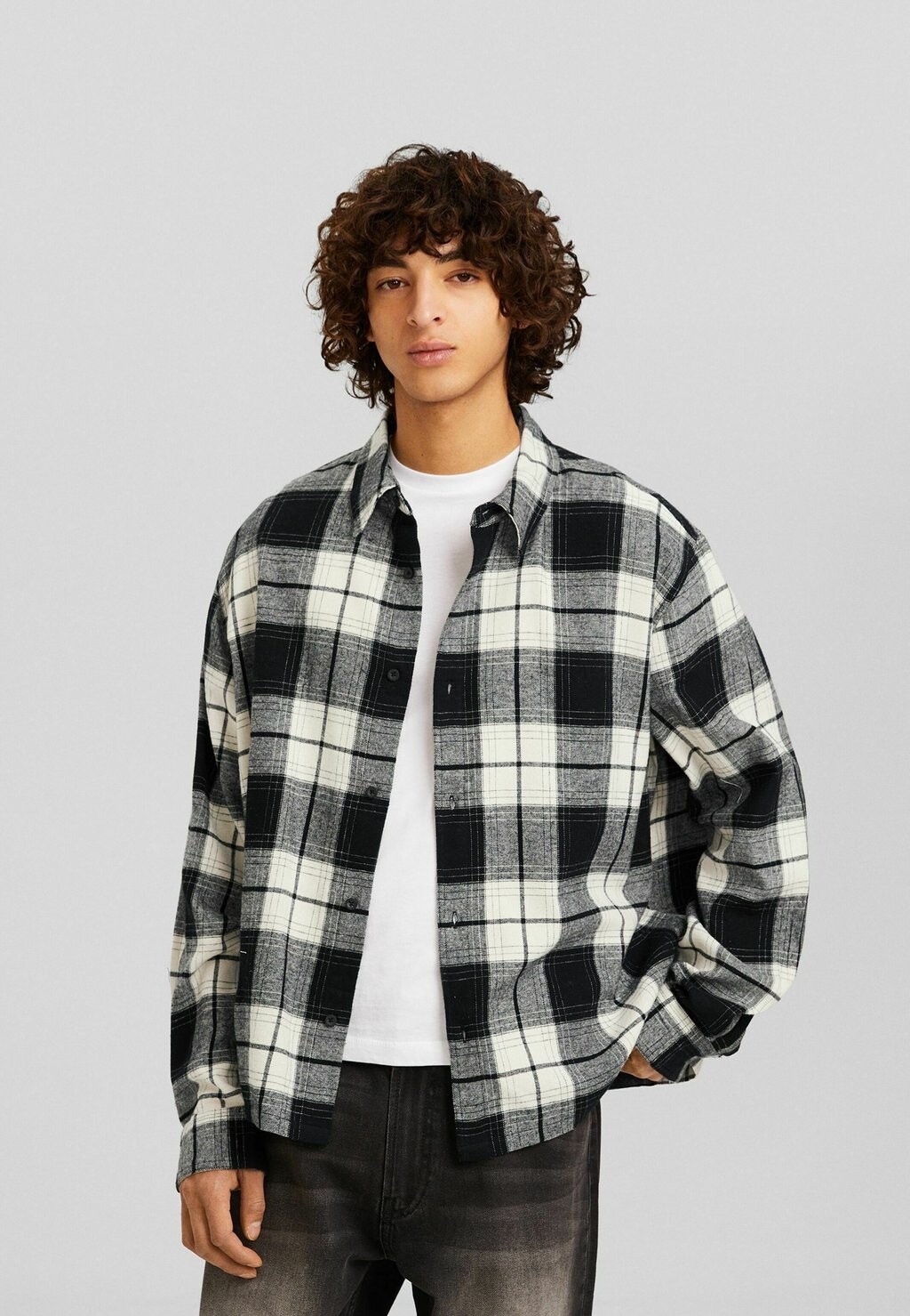 

Рубашка Long Sleeve Check Bershka, черный