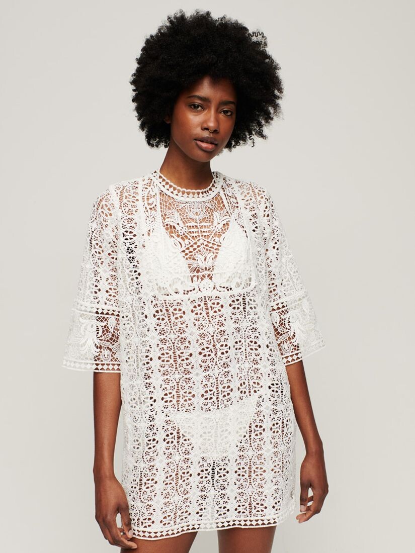 

Кружевное мини-платье Superdry Beach Cover Up, цвет: экрю