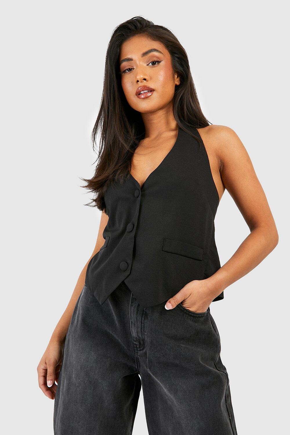

Жилет petite halter с завязкой на спине Boohoo, черный