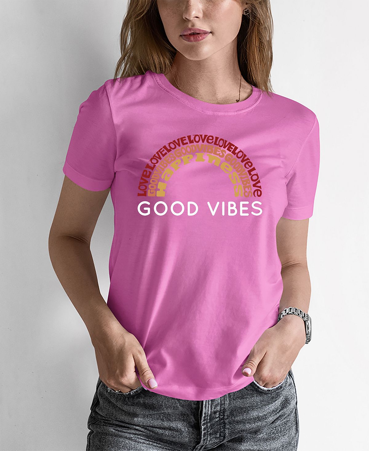 Женская футболка word art good vibes LA Pop Art, розовый женская футболка word art кошка la pop art розовый