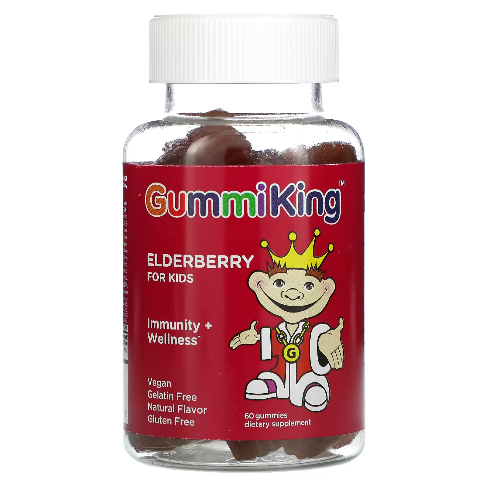 GummiKing, Бузина для детей, для иммунитета и хорошего самочувствия, малина, 60 жевательных таблеток - фото