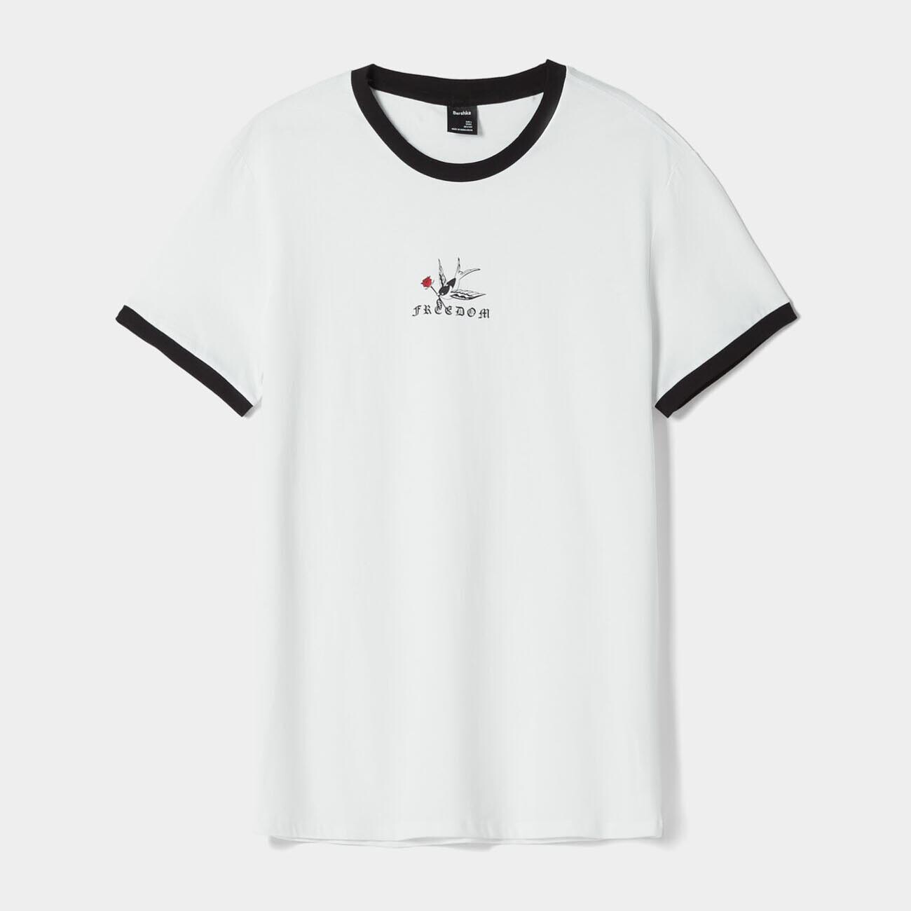 

Футболка Bershka Print Regular Fit Short Sleeve, белый/черный