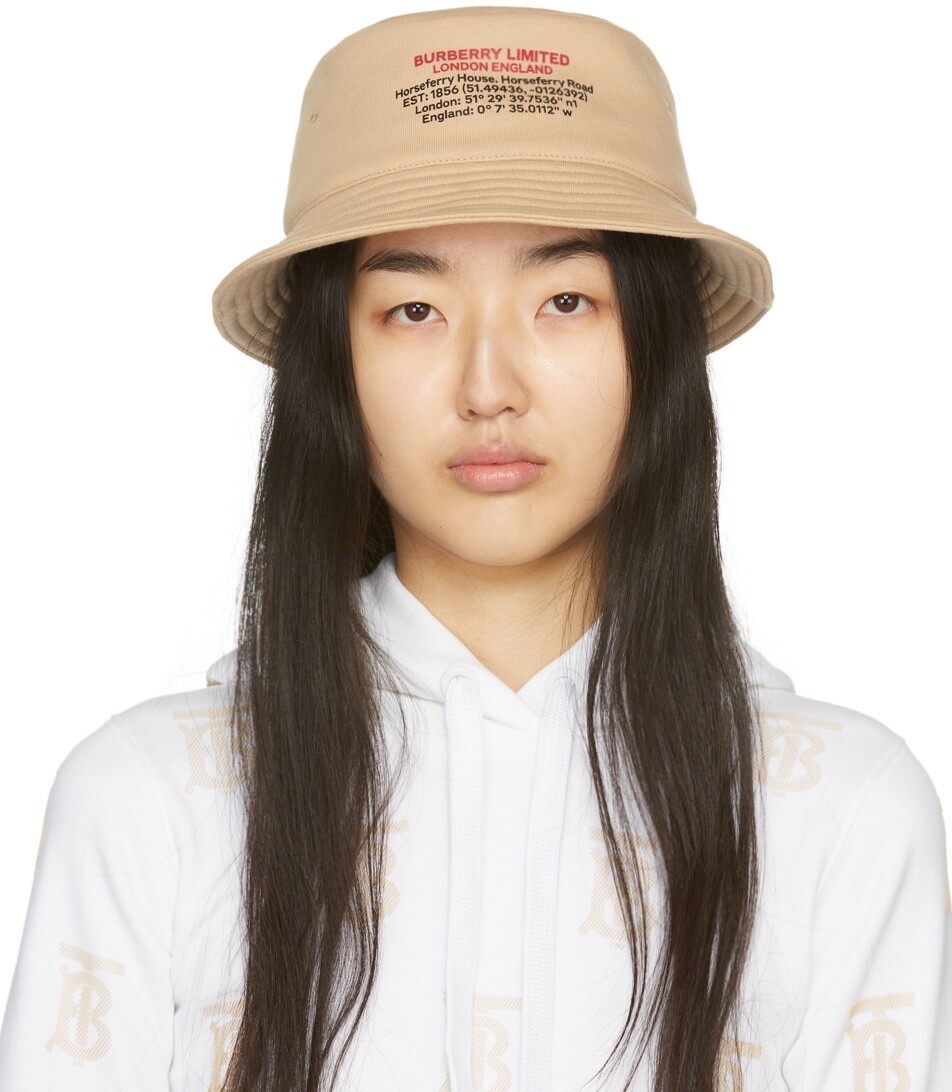 

Бежевая панама с принтом Location Burberry