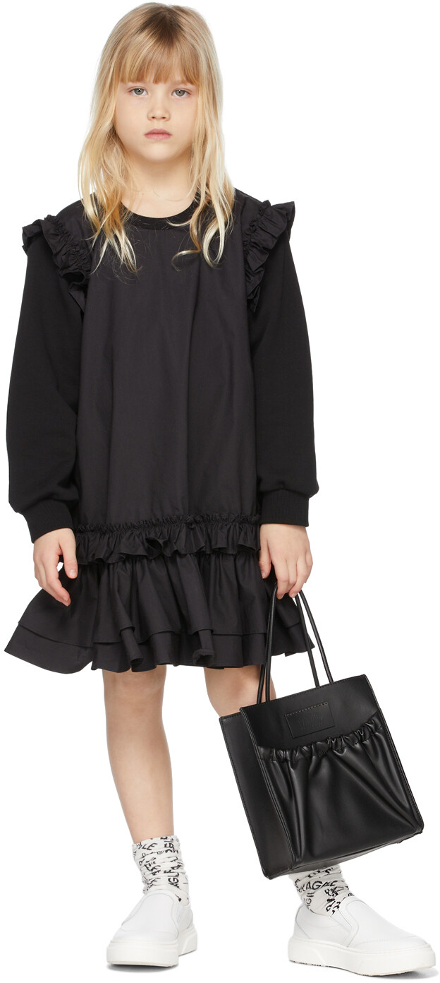 

Детское черное платье с длинными рукавами и рюшами MM6 Maison Margiela