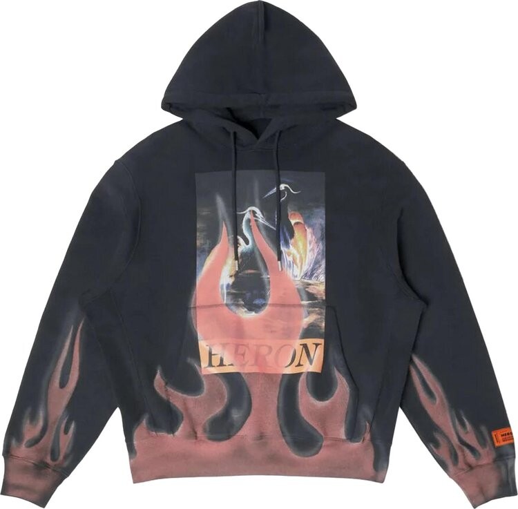 

Худи Heron Preston Heron Times Flames Hoodie 'Black', черный