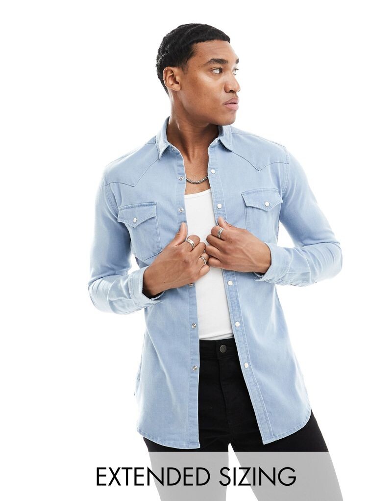 

Голубая джинсовая рубашка узкого кроя ASOS DESIGN