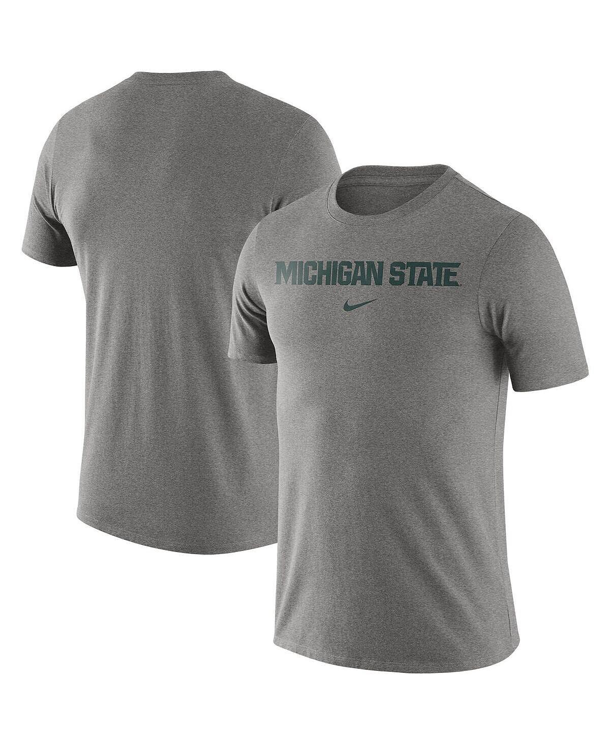 

Мужская серая меланжевая футболка с надписью michigan state spartans essential wordmark Nike, мульти