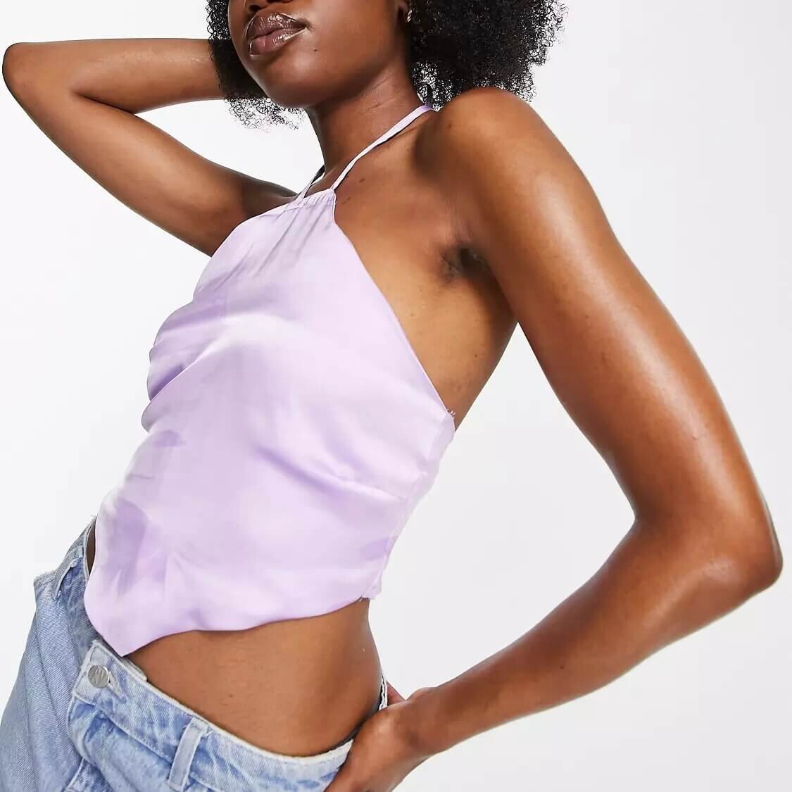 

Топ Stradivarius Satin Scarf Hem Cami, лиловый