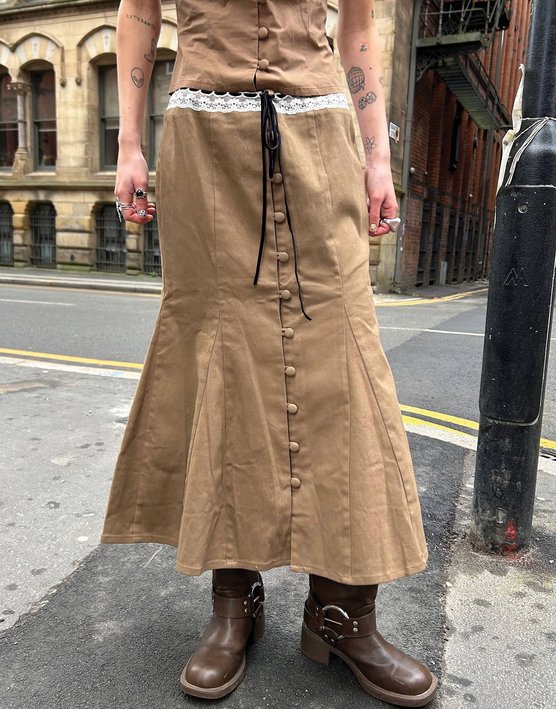 Юбка Labelrail X Daisy Birchall Bow Detail Button Through Midi, темно-бежевый женская юбка 2022 модная бежевая комбинированная юбка