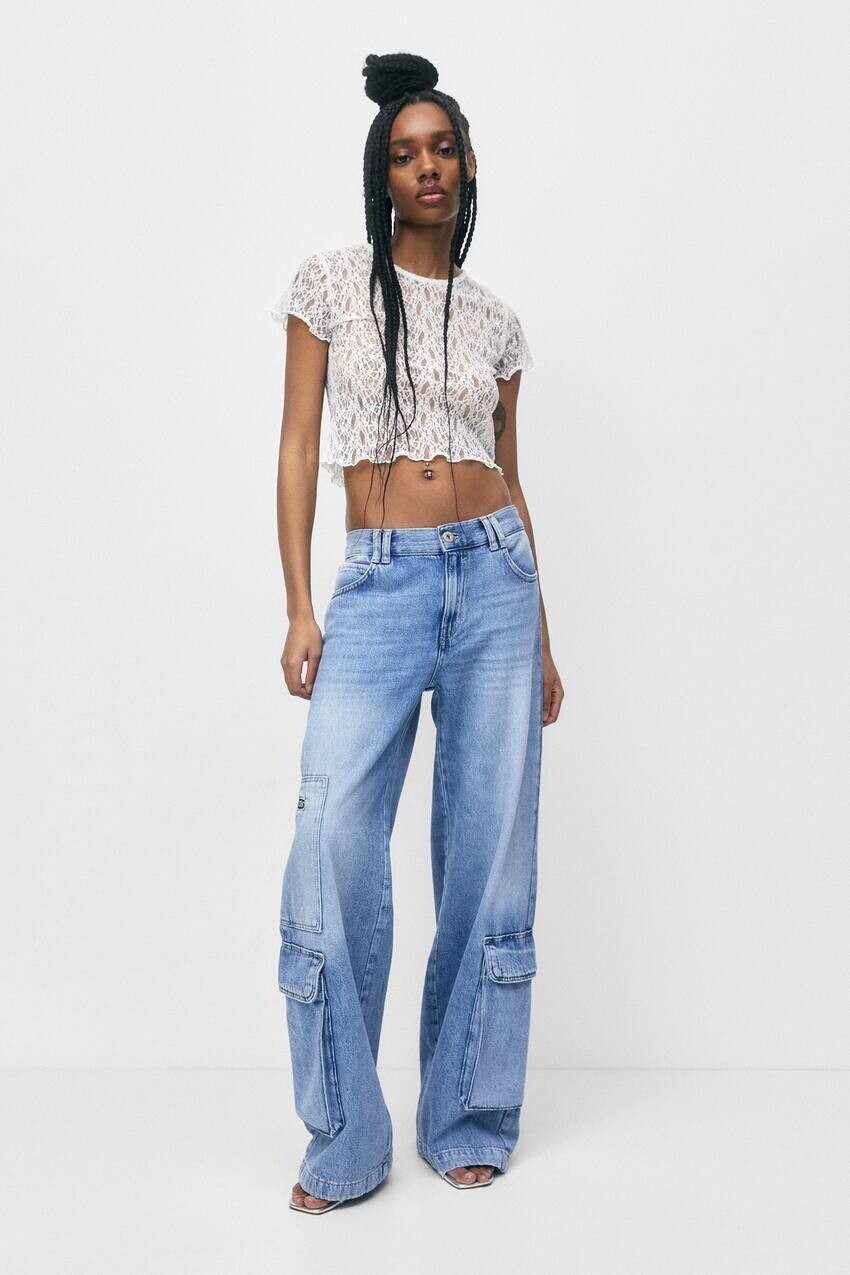 

Джинсы карго с заниженной талией Pull&Bear, темно-синий
