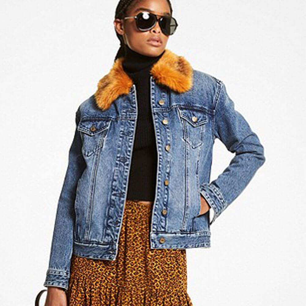 

Джинсовая куртка Michael Michael Kors Faux Fur Trim, синий