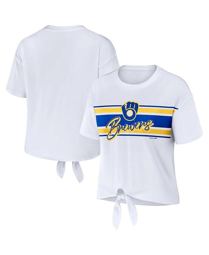 

Женская белая футболка Milwaukee Brewers с завязкой спереди WEAR by Erin Andrews, белый