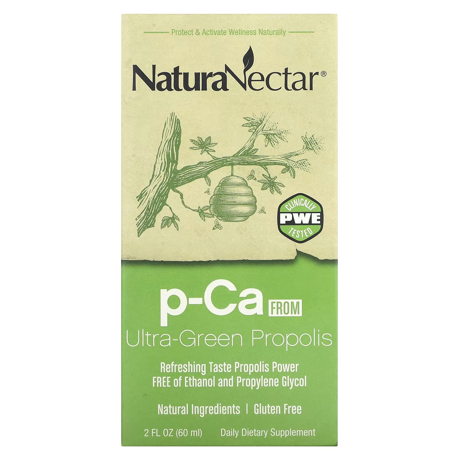 Пищевая добавка NaturaNectar p-Ca из ультразеленого прополиса, 60мл naturanectar p ca из ультра зеленого прополиса 60 мл 2 жидк унции