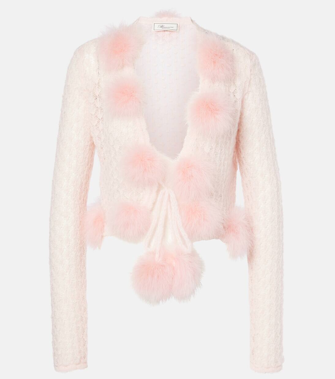 

Кардиган из смеси мохера и шерсти с отделкой из перьев Blumarine, цвет powder pink