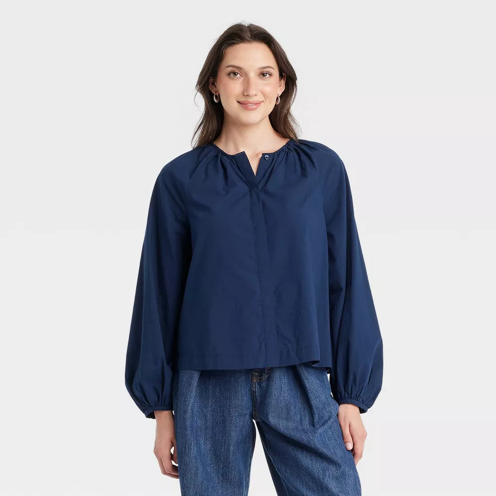 

Женская блузка с длинным рукавом Balloon Universal Thread, цвет Navy Blue