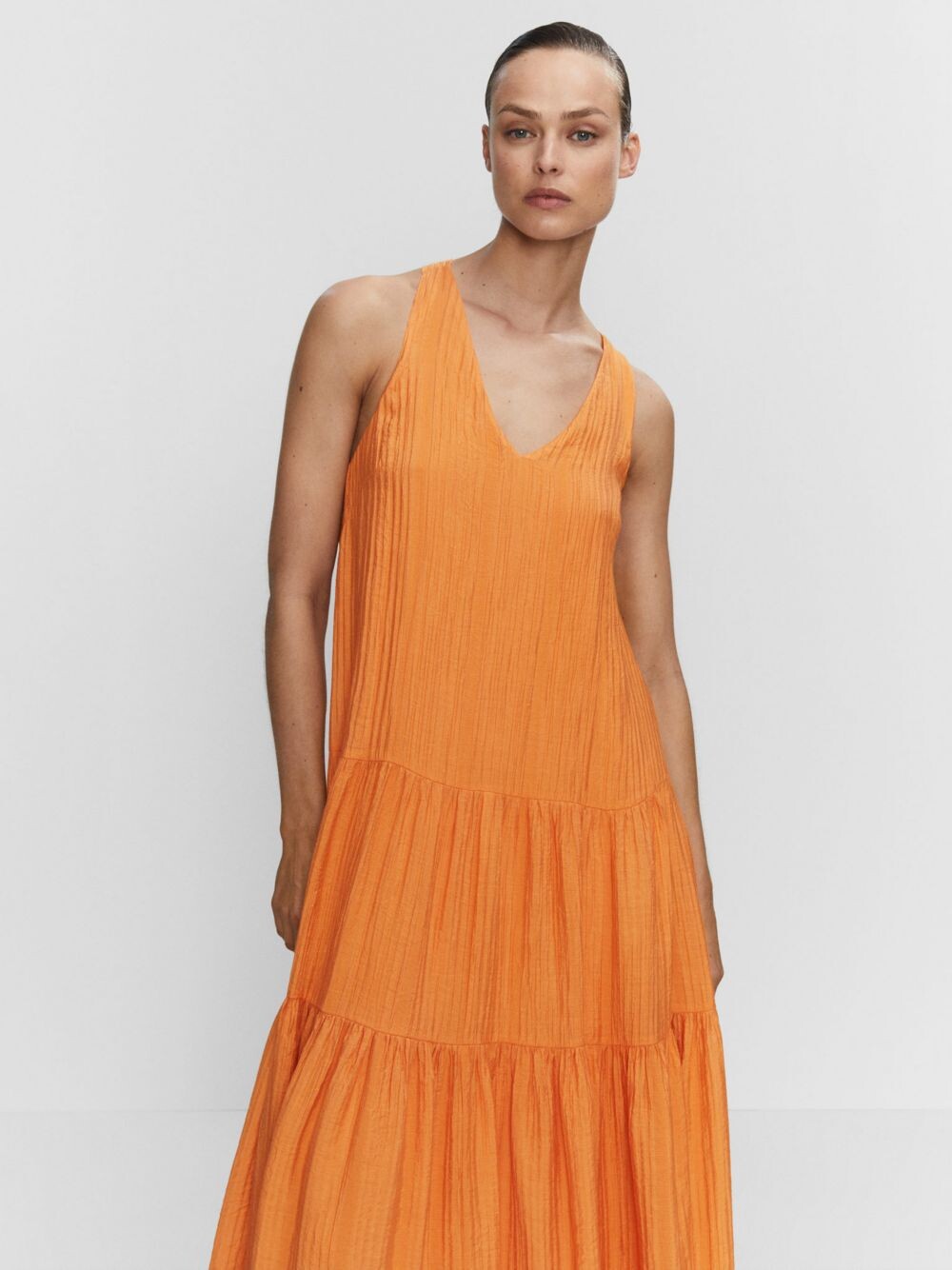 

Многоярусное платье макси Mango Sofia, оранжевое