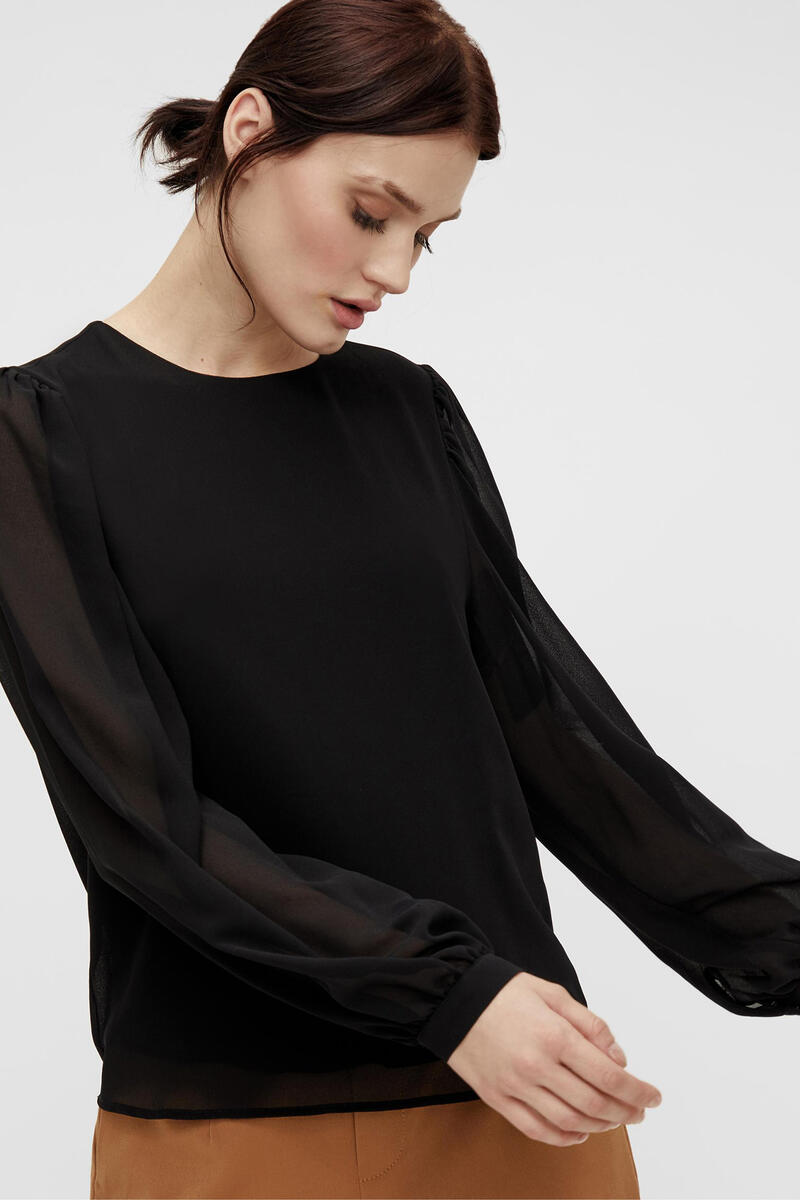 Блузка из экологически чистой ткани Object, черный блузка с длинными рукавами и принтом 2 m белый