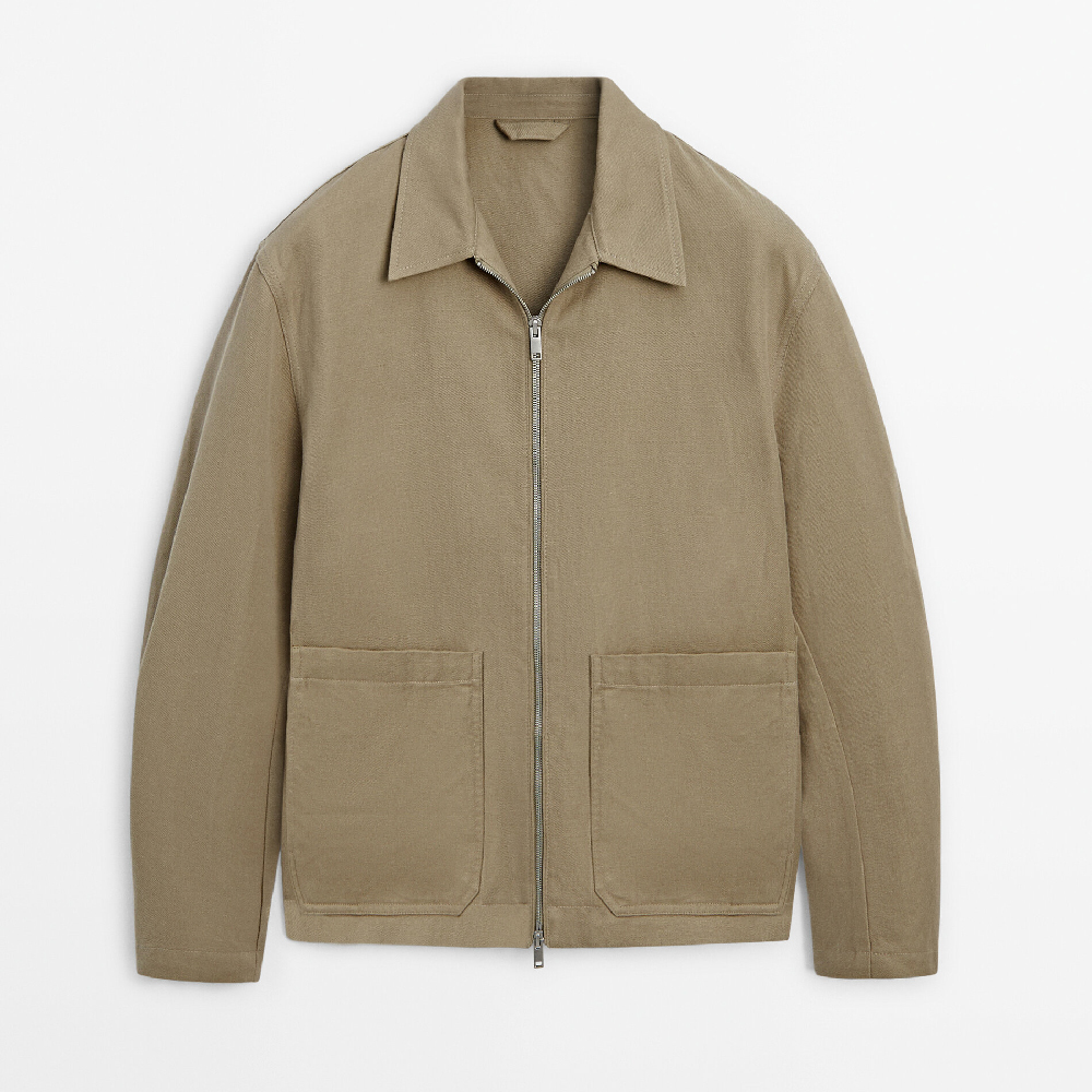 Куртка Massimo Dutti Cotton And Linen Blend With Pockets, светло-коричневый