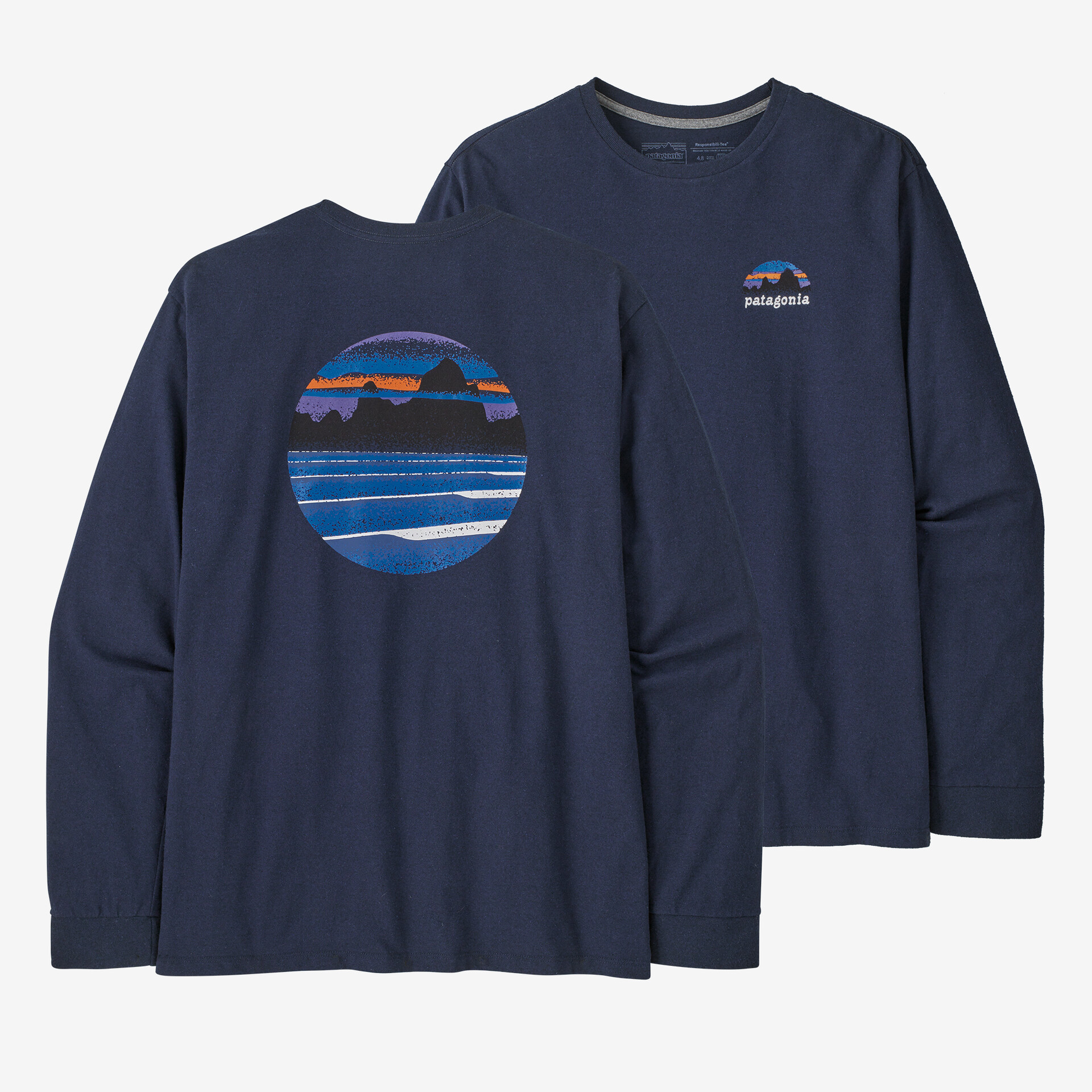 Мужская футболка Skyline Stencil Responsibili с длинными рукавами Patagonia, новый темно-синий
