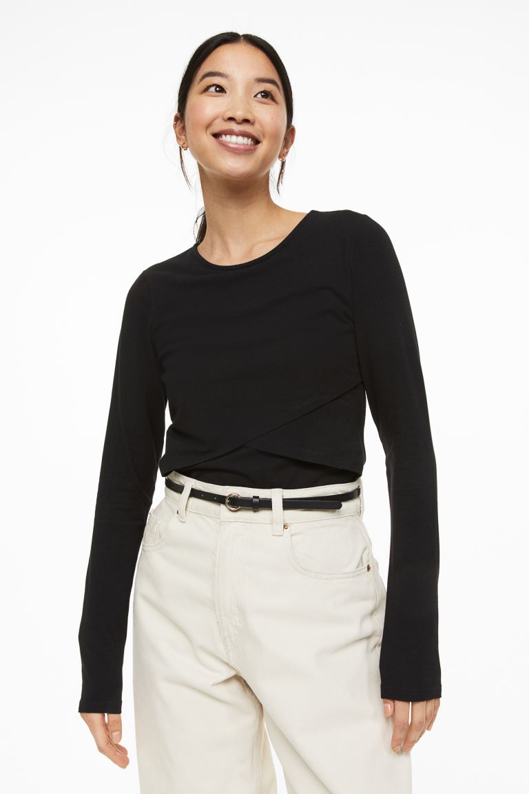 MAMA Рубашка для беременных в рубчик H&M, черный короткий двухслойный топ h