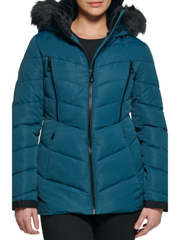 

Пуховик с капюшоном на подкладке из искусственного меха Guess Teal, Серый