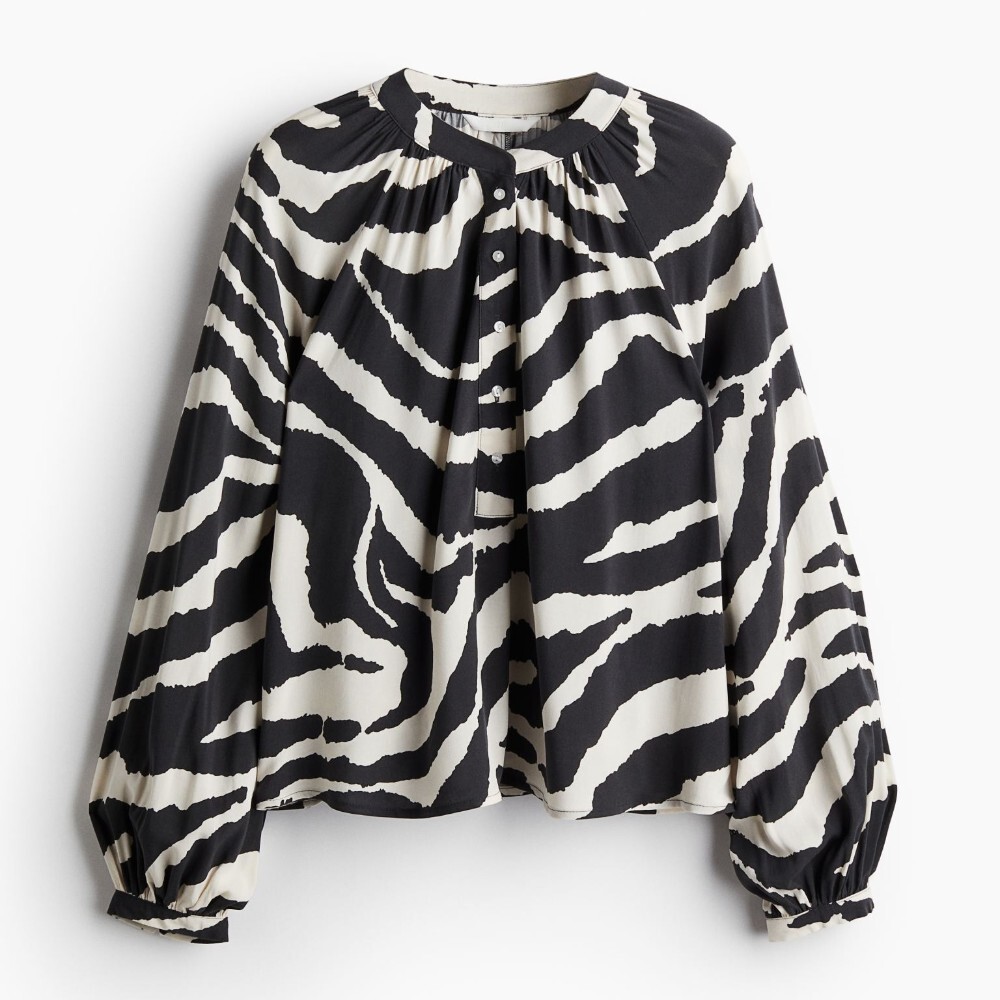 

Блузка H&M Balloon-sleeved Zebra Print, темно-серый