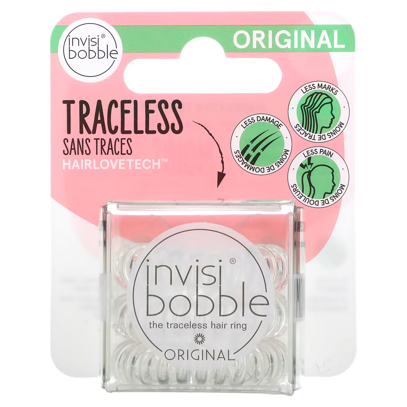 Invisibobble, Original, бесследное кольцо для волос, кристально чистое, 3 шт. В упаковке invisibobble power strong grip кольцо для волос черный 3 шт в упаковке