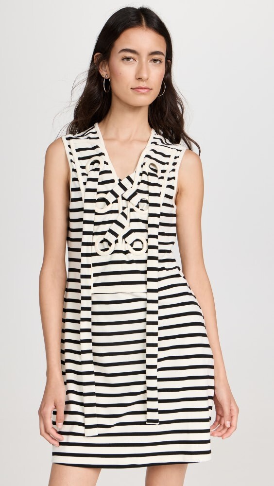 

Платье English Factory Striped Knit Lace Up, белый