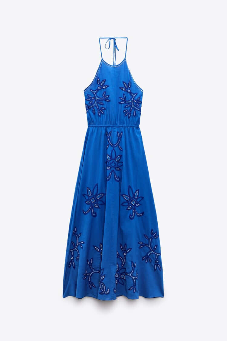 

Платье Zara Embroidered Midi, синий
