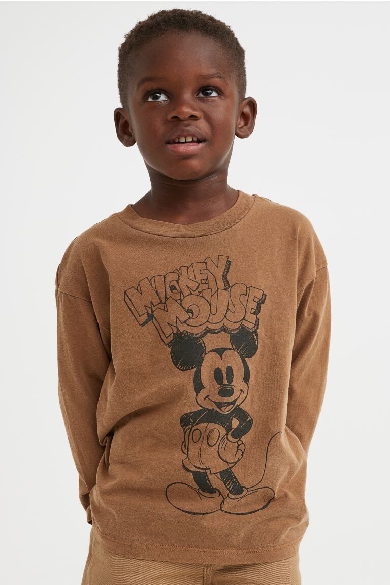 

Топ с длинными рукавами и принтом H&M Mickey Mouse, коричневый